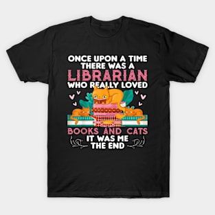 Librarian Books And Cats Cute Pet Lover Library Worker T-Shirt